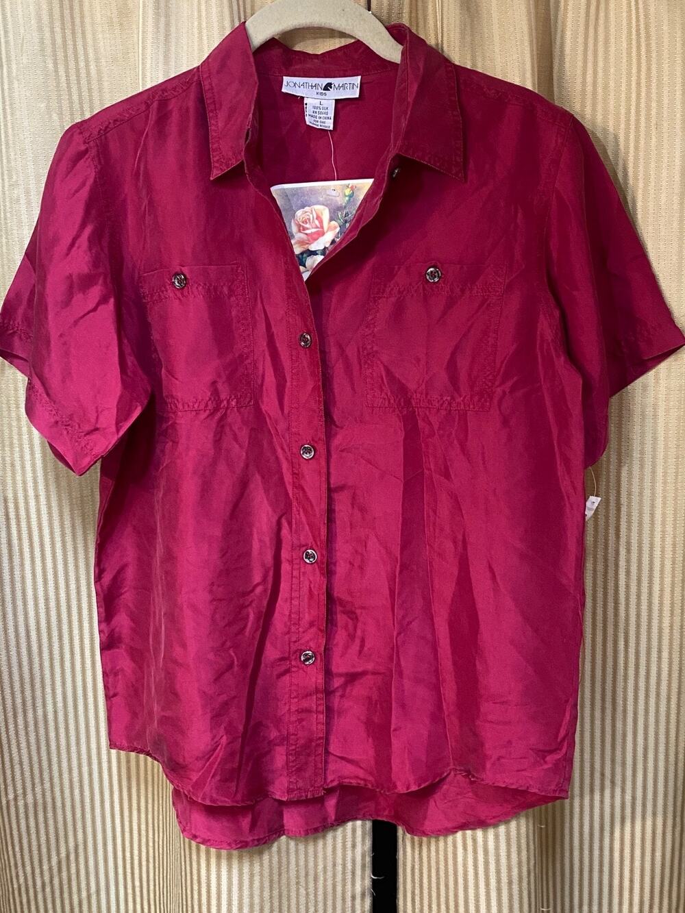 Vintage Jonathan Martin Kids Silk Button up Blouse L Burgundy